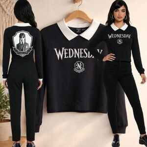 🛍️ ZARA Wednesday Adam’s Family Girls Nevermore Academy Collared Top SMALL NWT